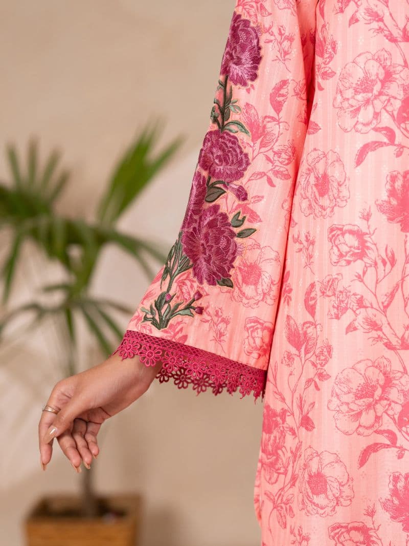 Pink Swiss Jacquard 3Pc Stitched thumbnail