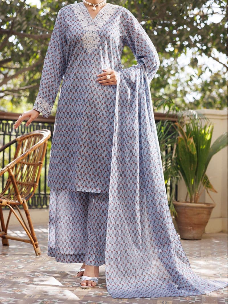 Sky Blue Cotton Stitched 3PC thumbnail