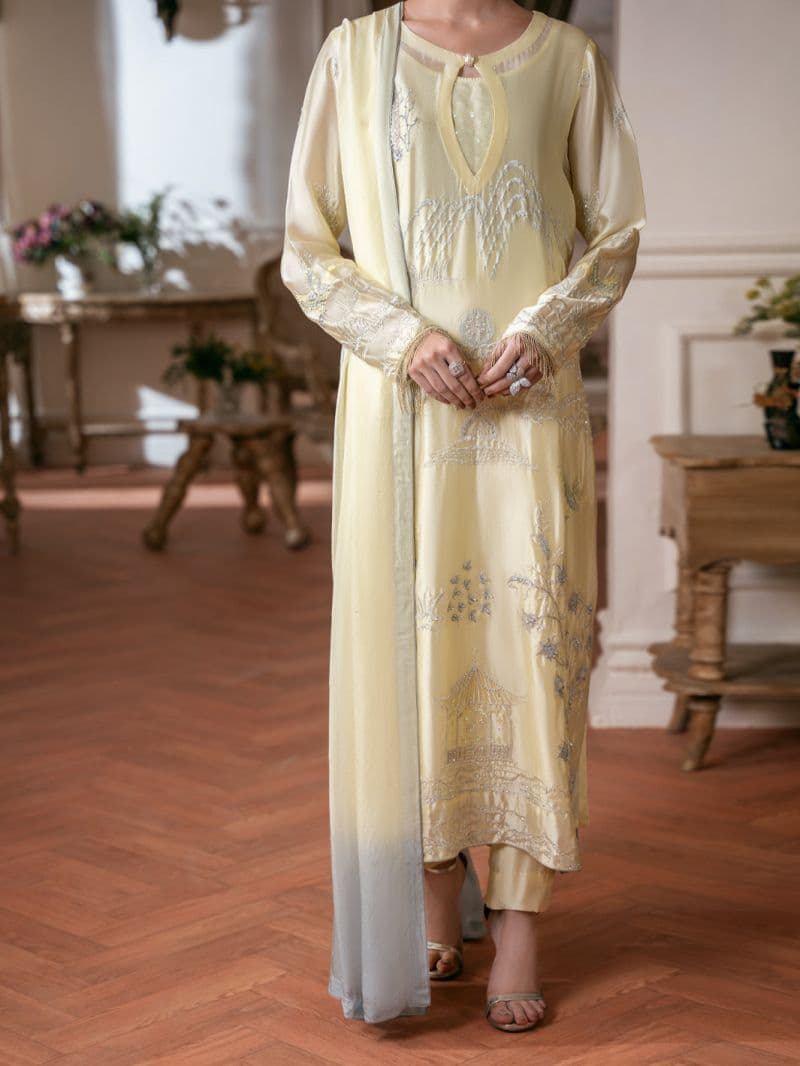 Lime Green Sheesha Silk Formal Stitched 3Pc thumbnail