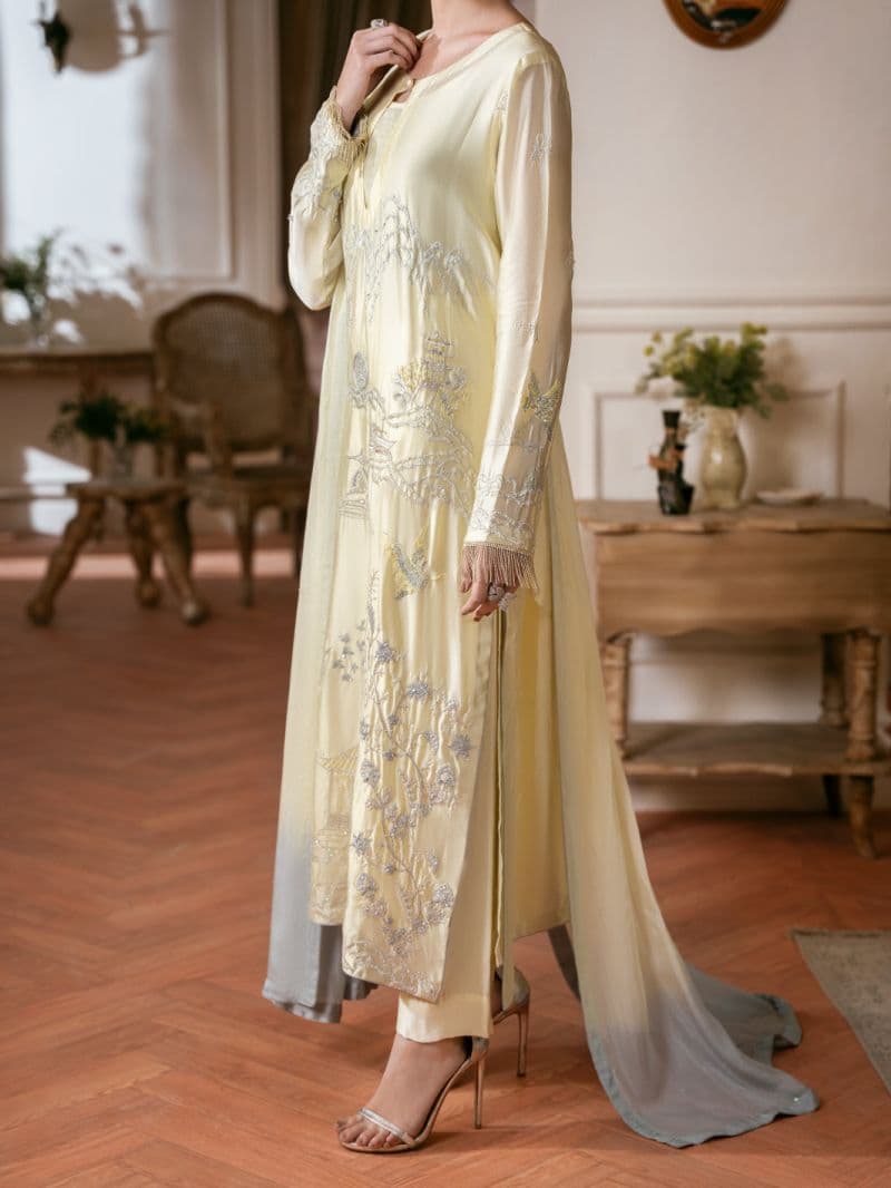 Lime Green Sheesha Silk Formal Stitched 3Pc thumbnail