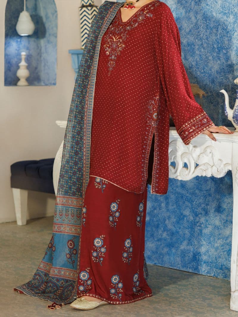 Maroon Thai Silk Stitched 3Pc thumbnail