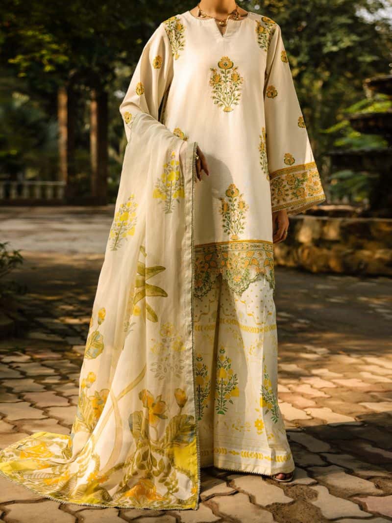 Off White Lawn Stitched 3Pc