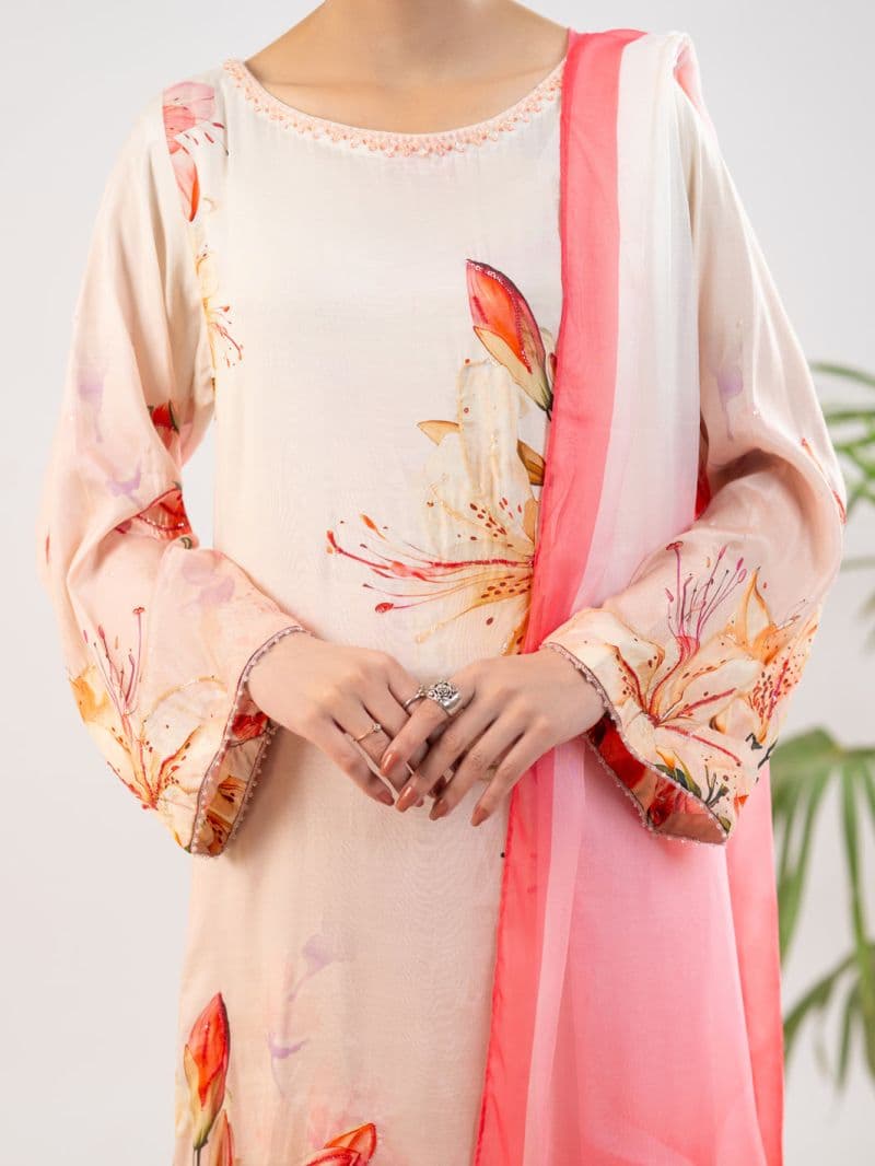 Peach Thai Silk Stitched 3Pc thumbnail