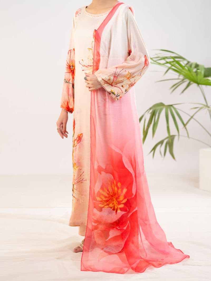 Peach Thai Silk Stitched 3Pc thumbnail
