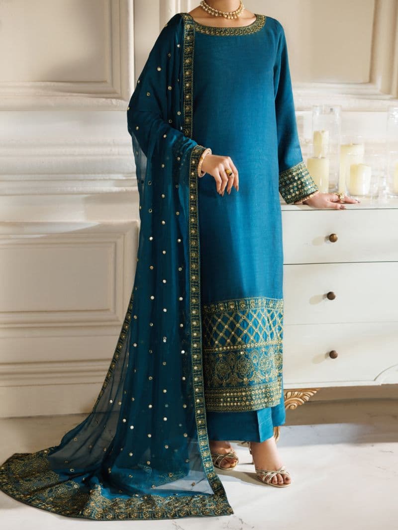 Turquoise Raw Silk Formal Stitched 3Pc thumbnail