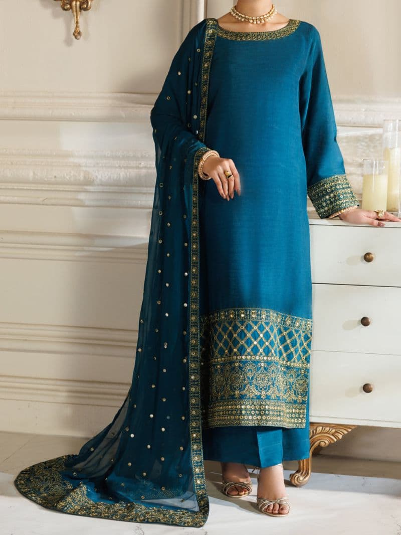 Turquoise Raw Silk Formal Stitched 3Pc thumbnail