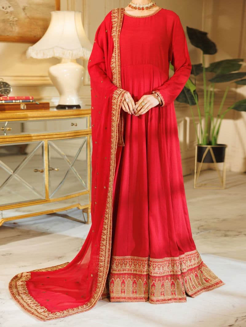 Red Raw Silk Formal Stitched 3Pc thumbnail