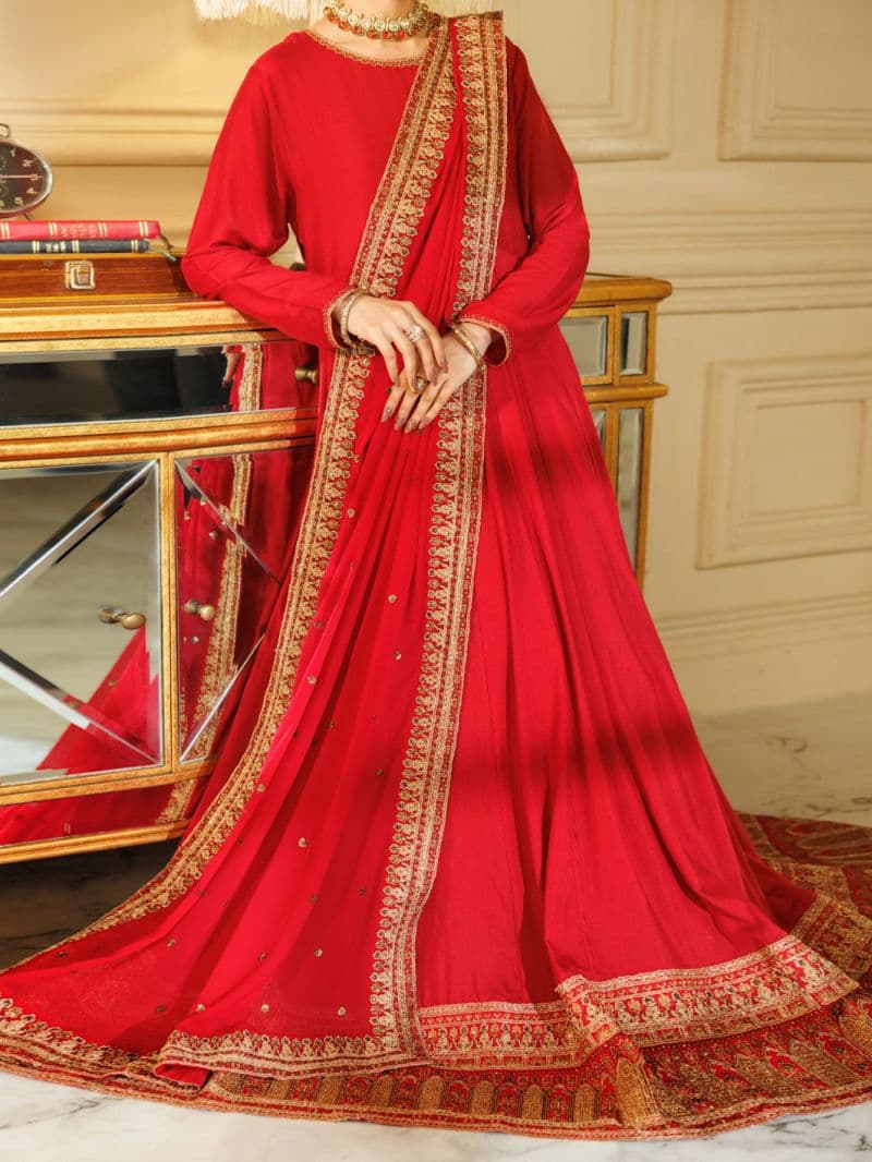 Red Raw Silk Formal Stitched 3Pc thumbnail