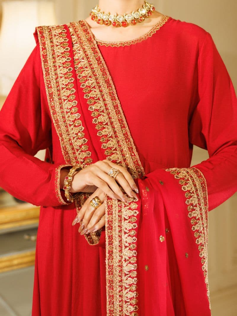 Red Raw Silk Formal Stitched 3Pc thumbnail