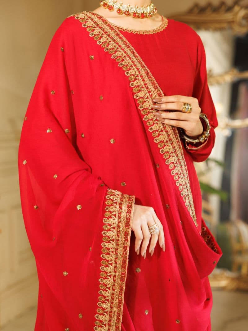 Red Raw Silk Formal Stitched 3Pc thumbnail