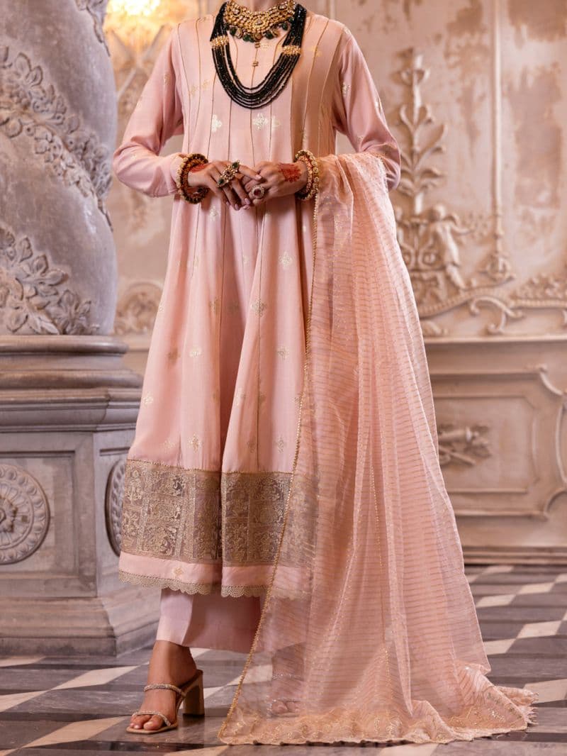 Light Pink Viscose Lurex Formal 3 Piece Stitched thumbnail