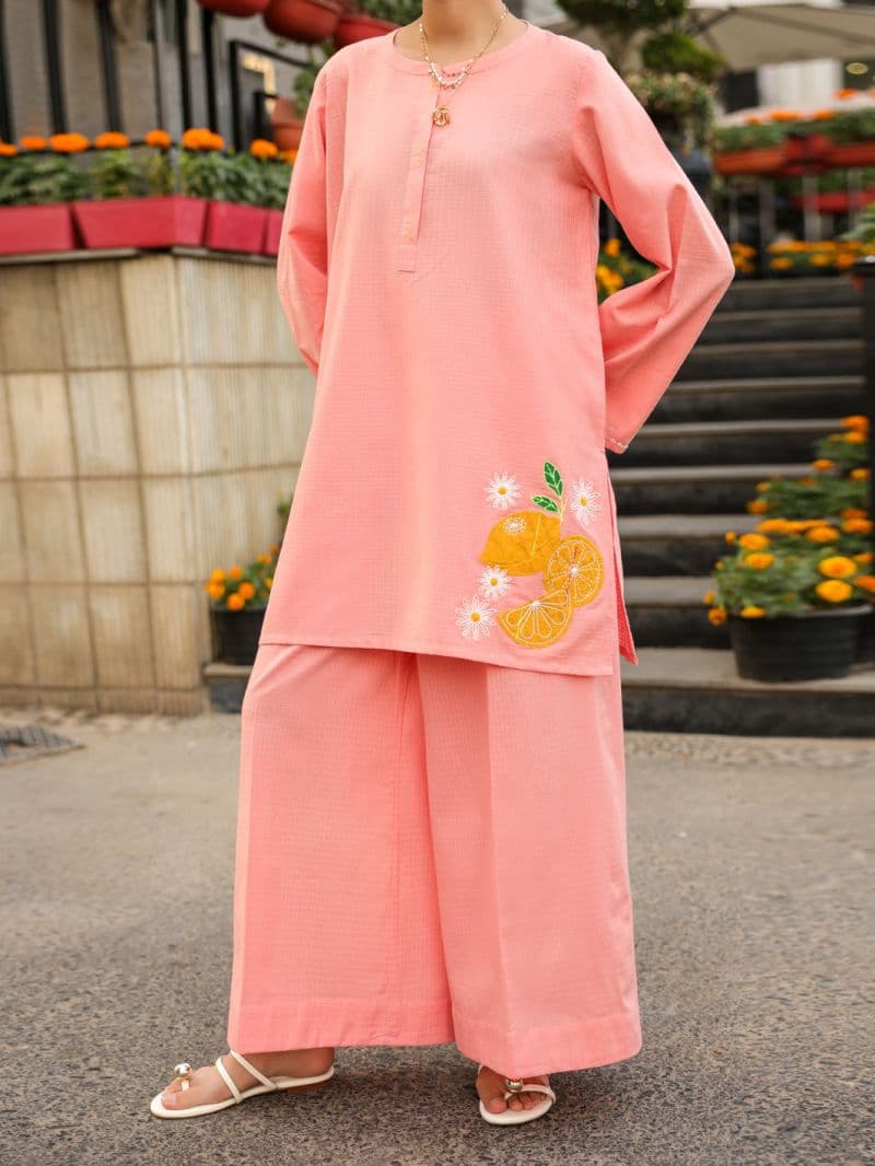 Pink Dobby Square Stitched 2Pc thumbnail