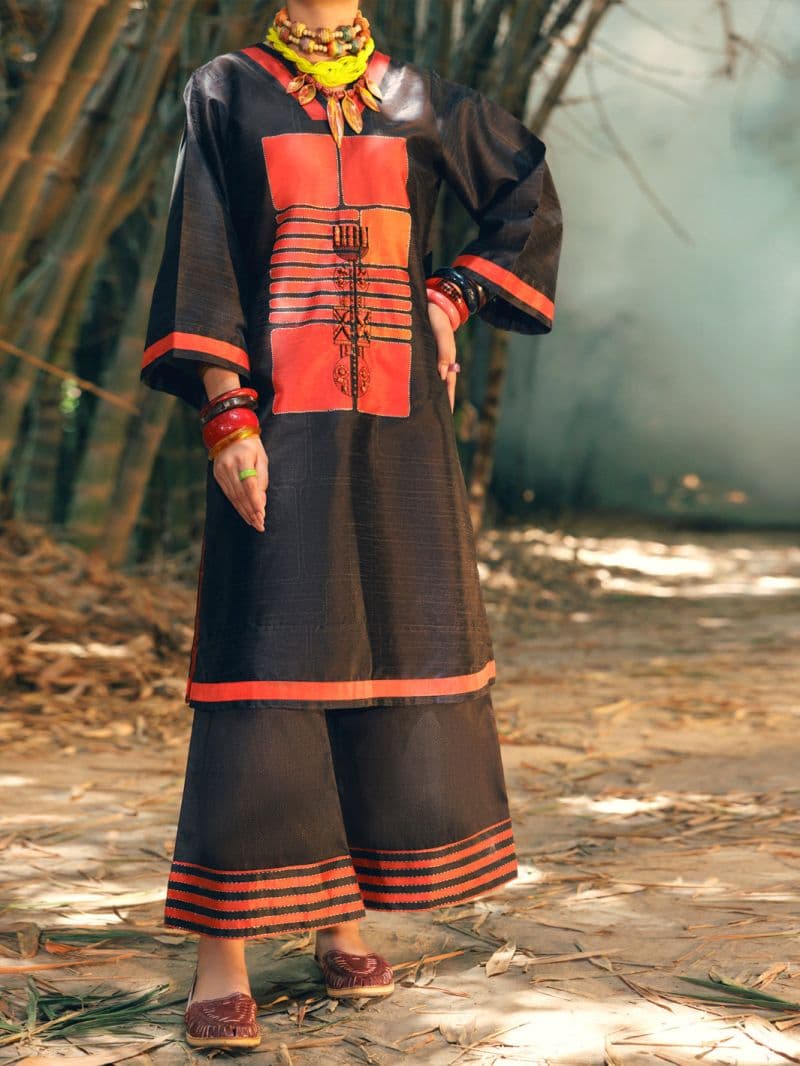 Black Raw Silk 2Pc Stitched thumbnail