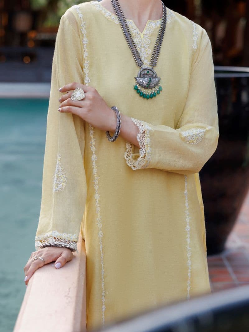 Yellow Khaddi Net Tunic thumbnail