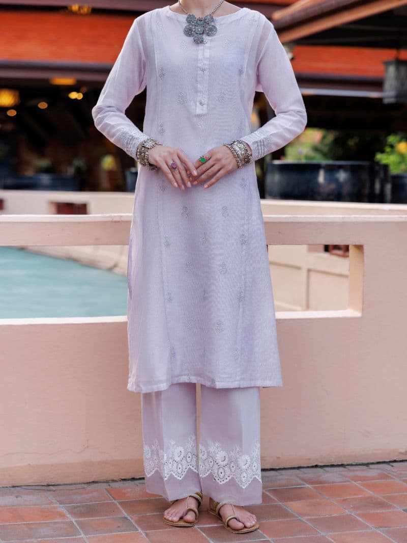 Light Purple Khaddi Net Tunic thumbnail