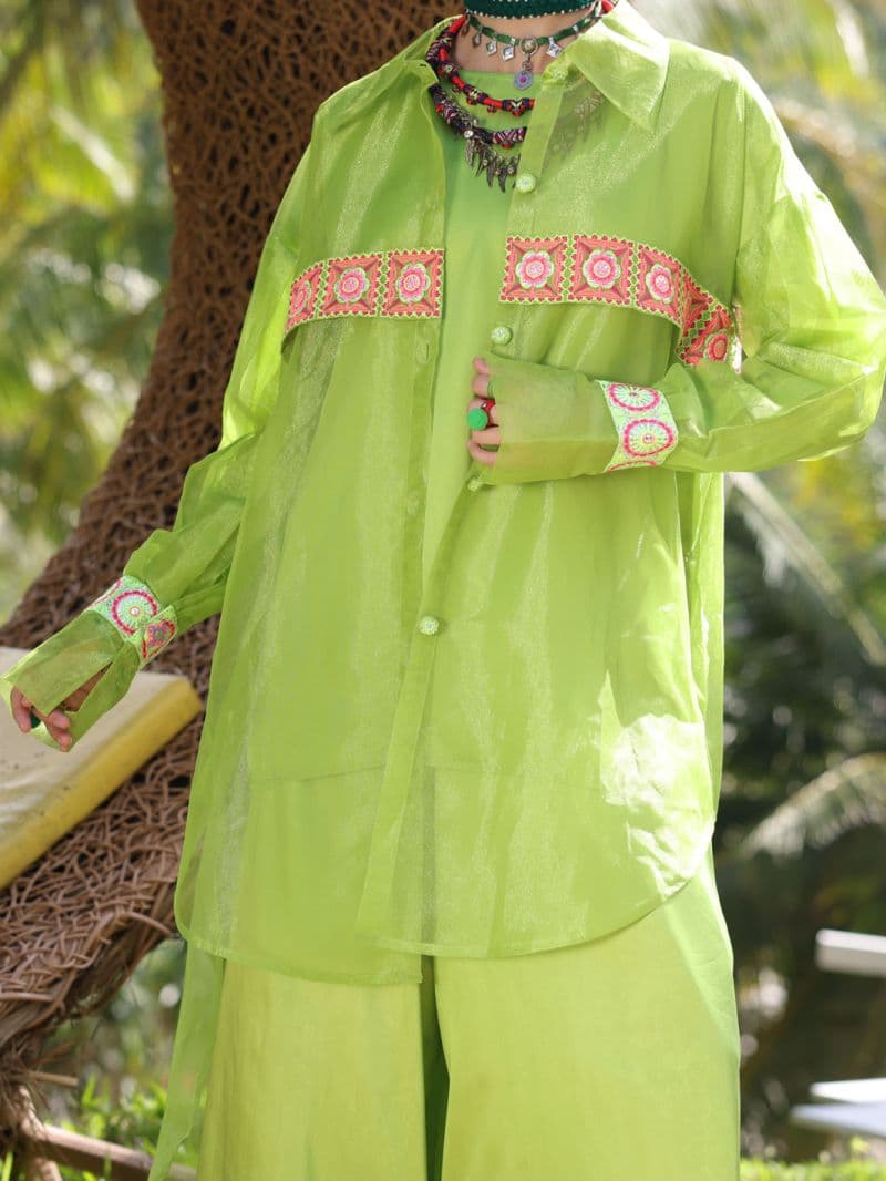 Parrot Green Shimmer Poly-Net Tunic thumbnail