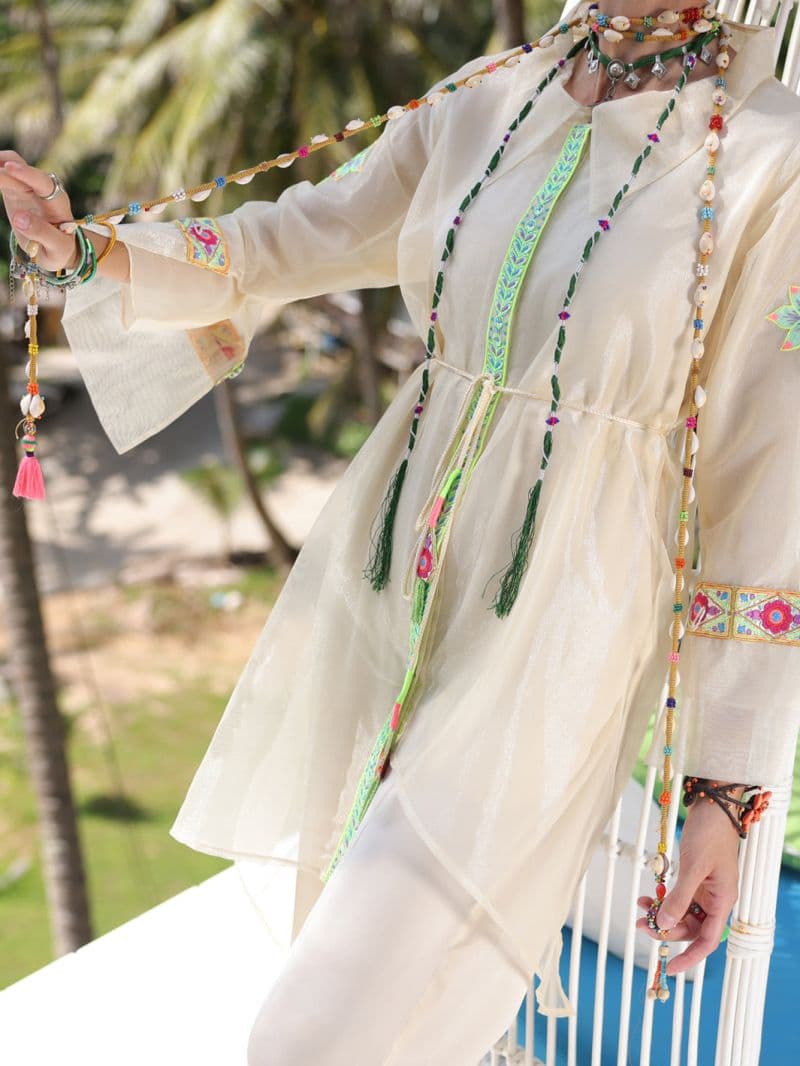 Off White Shimmer Net Tunic thumbnail