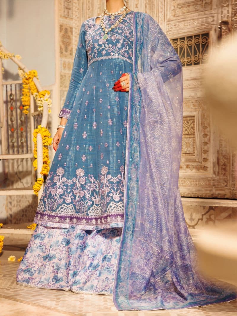 Ice Blue Mesuri Net Formal 3Pc Stitched thumbnail