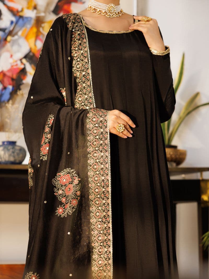 Black Sheesha Silk Formal 3Pc Stitched thumbnail