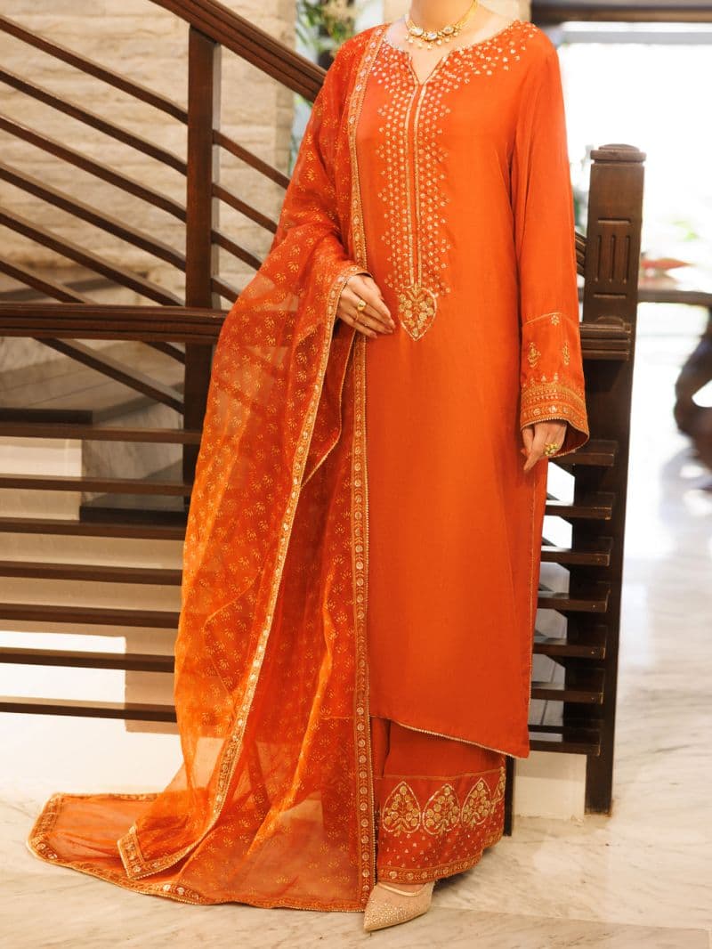 Rust Sheesha Silk Formal 3Pc Stitched thumbnail