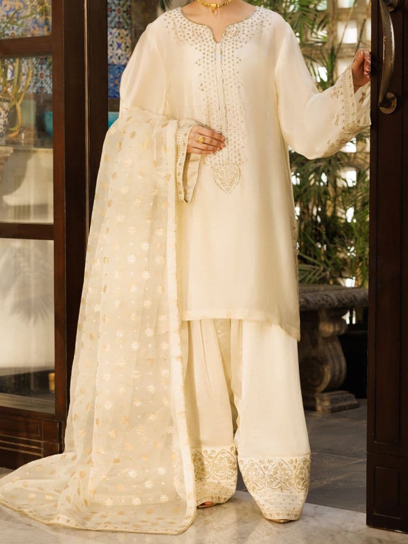 Off White Sheesha Silk Formal 3Pc Stitched thumbnail