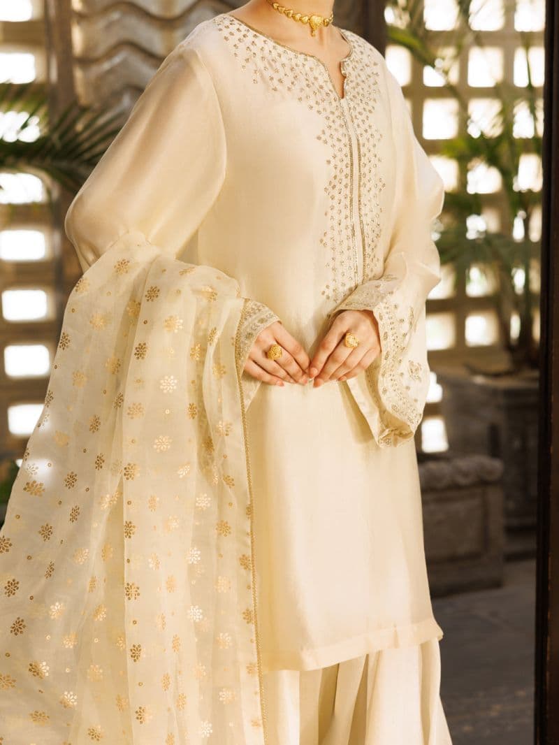 Off White Sheesha Silk Formal 3Pc Stitched thumbnail