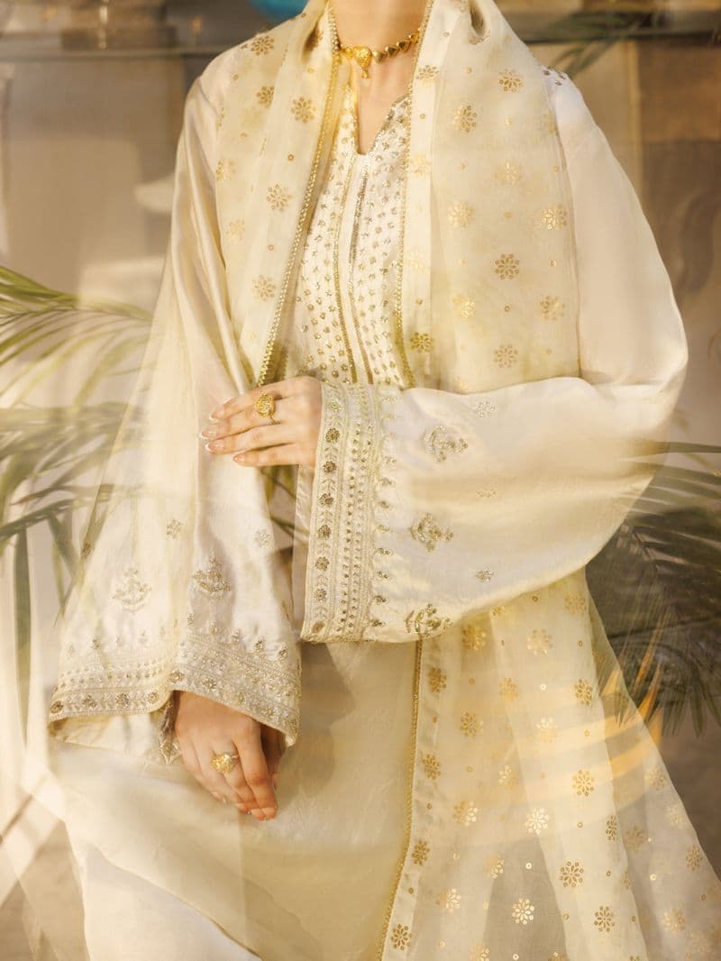 Off White Sheesha Silk Formal 3Pc Stitched thumbnail