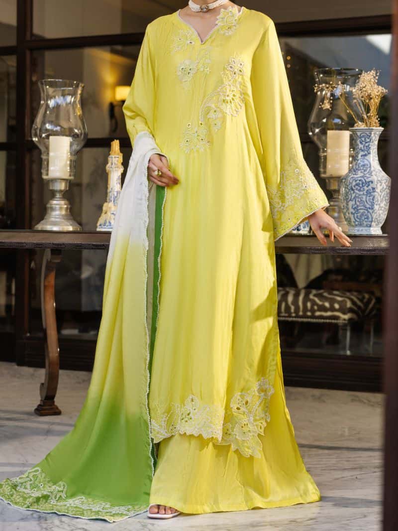 Lemon Sheesha Silk Formal 3Pc Stitched