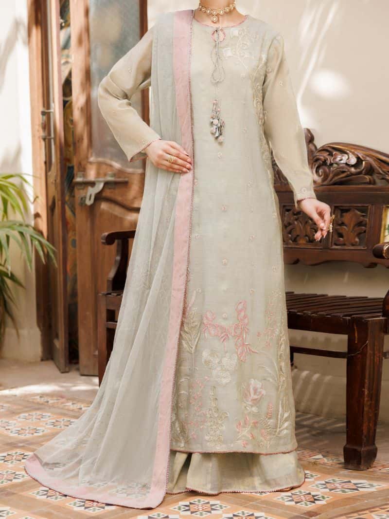 Pistachio Green Formal Mesuri Zari Stitched 3Pc