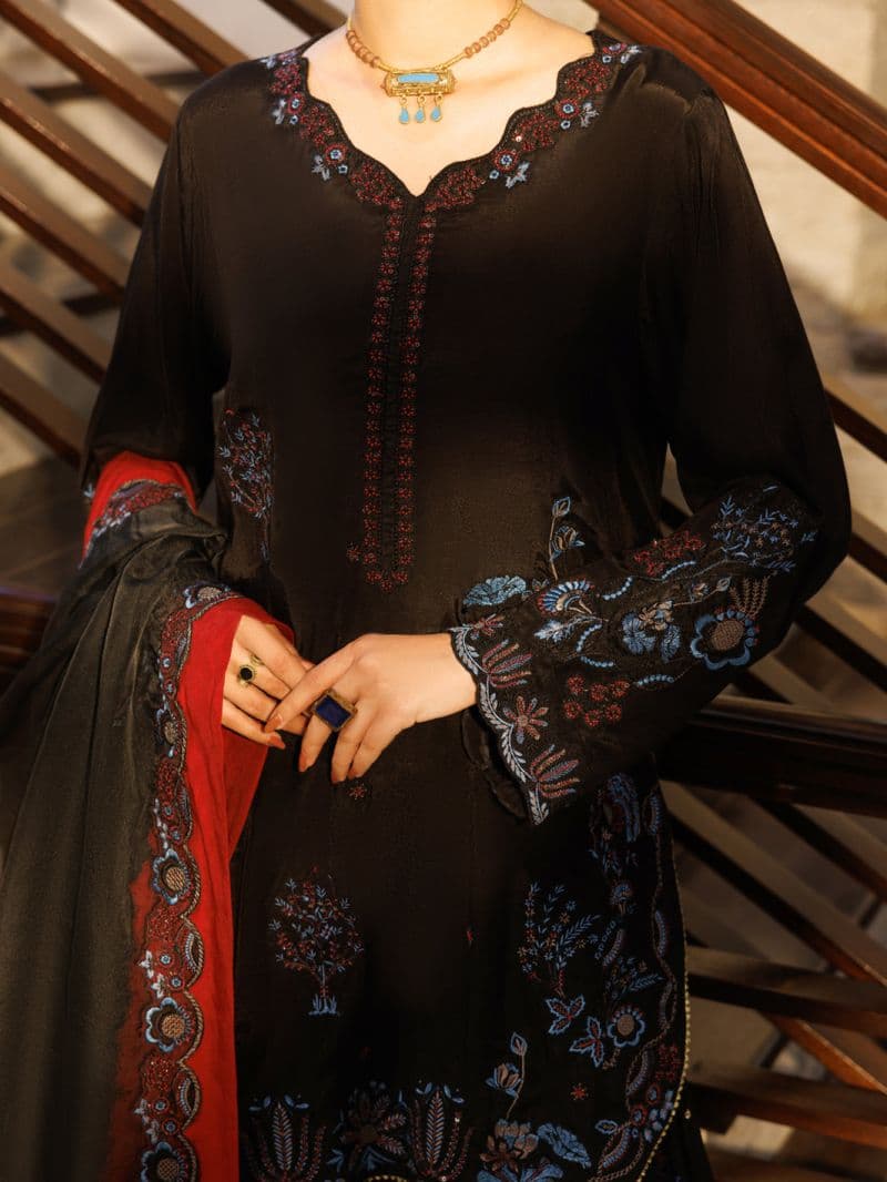 Black Printed Silk Ready-to-Wear Suit (LS-628) thumbnail