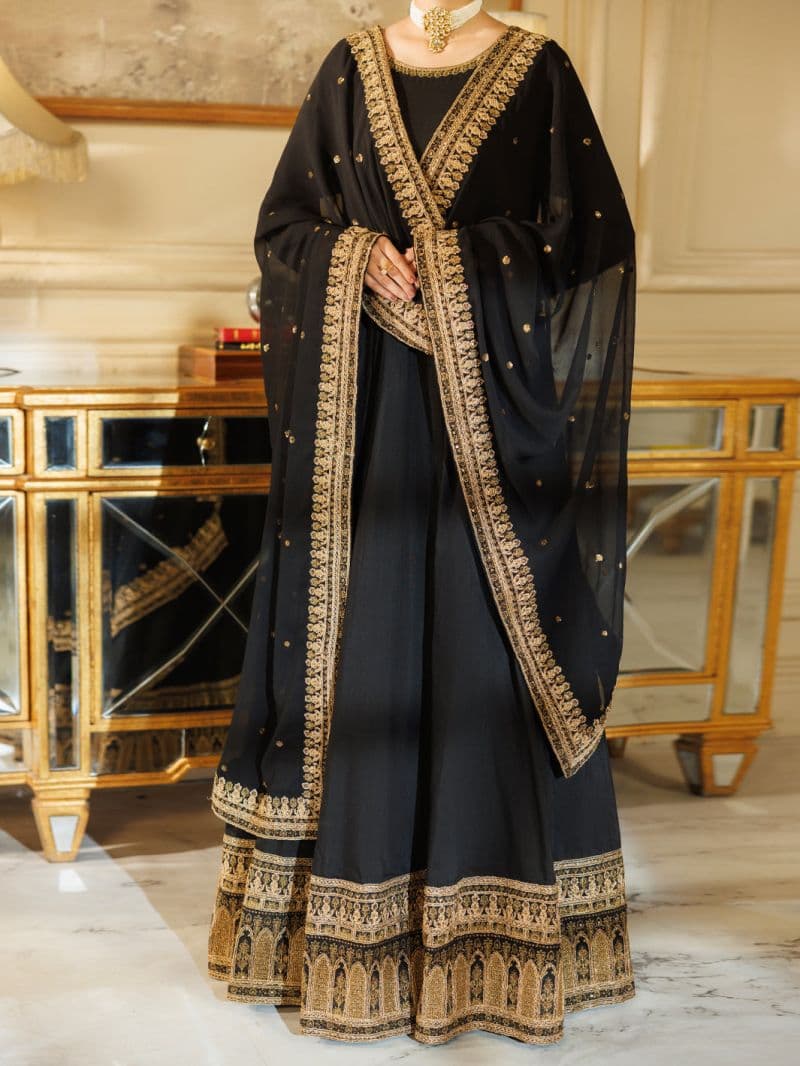Black Raw Silk Formal 3Pc Stitched thumbnail