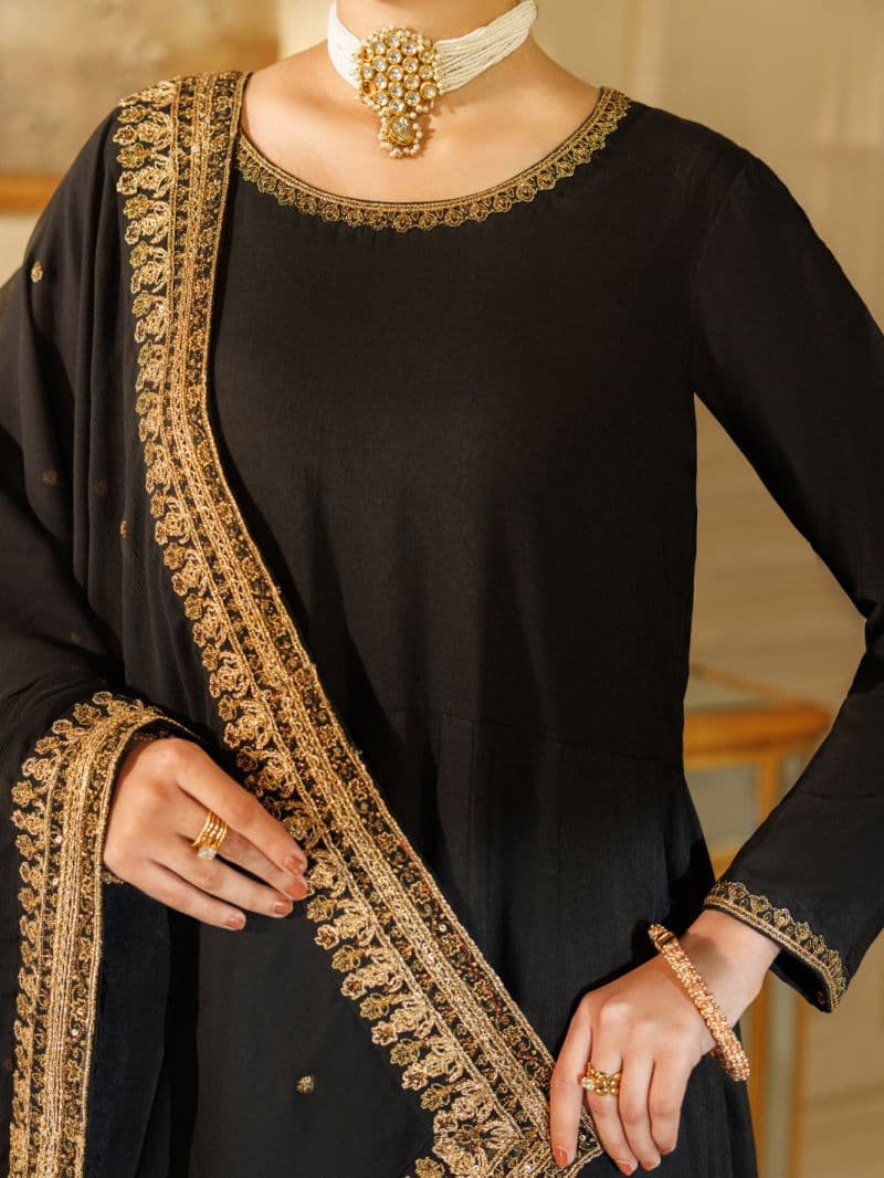 Black Raw Silk Formal 3Pc Stitched thumbnail