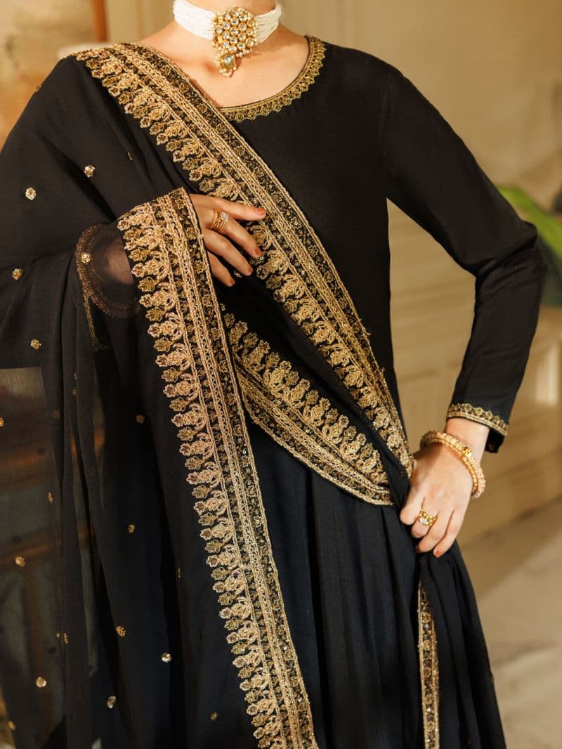 Black Raw Silk Formal 3Pc Stitched thumbnail