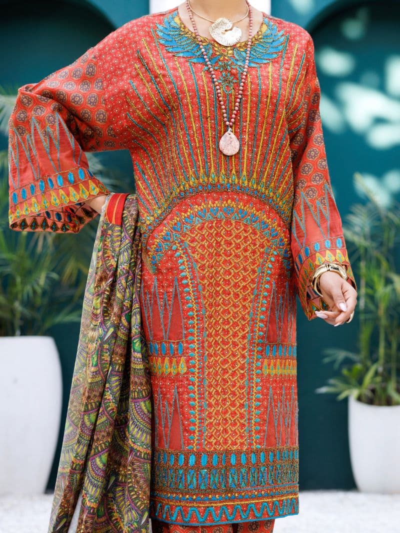Maroon Raw Silk Formal 3Pc Stitched thumbnail