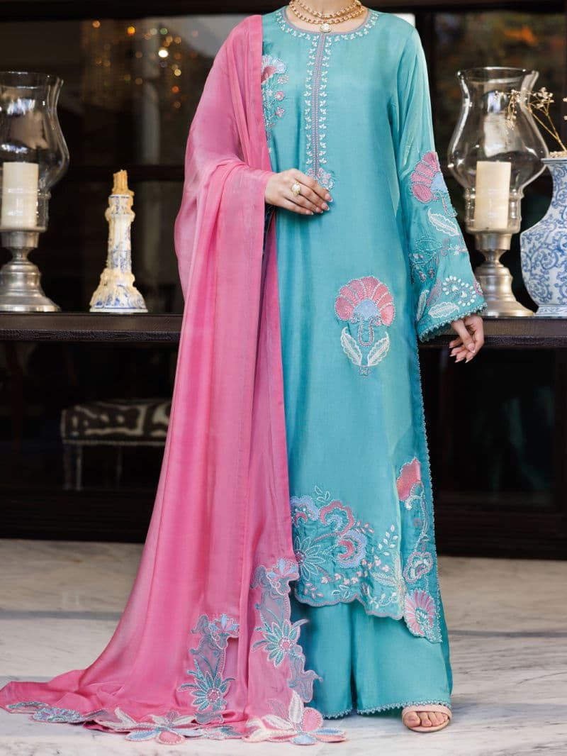 Turquoise Sheesha Silk Formal 3Pc Stitched thumbnail