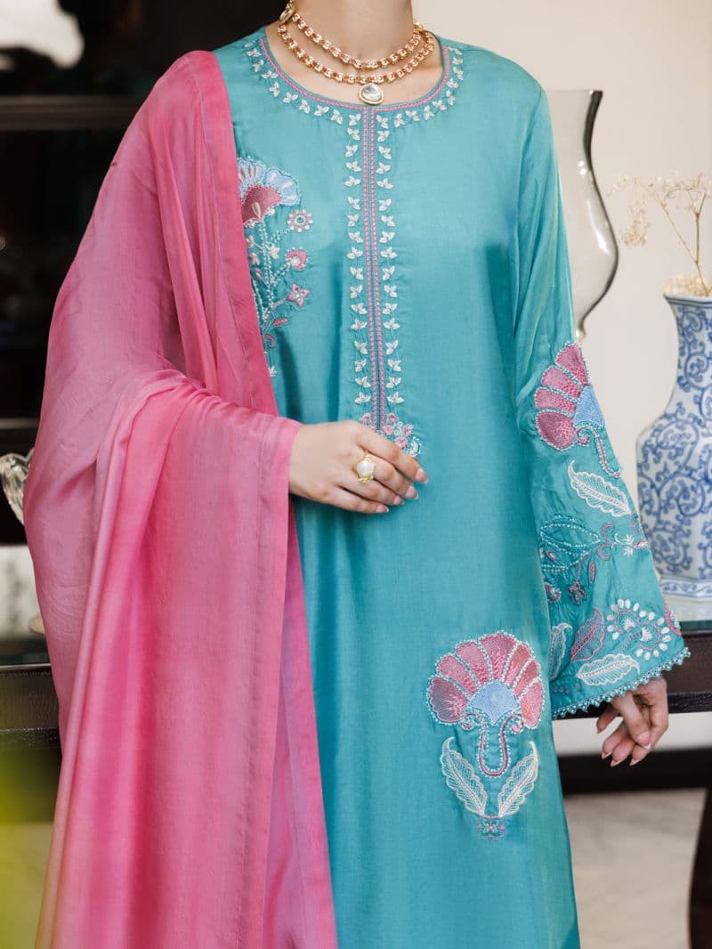 Turquoise Sheesha Silk Formal 3Pc Stitched thumbnail
