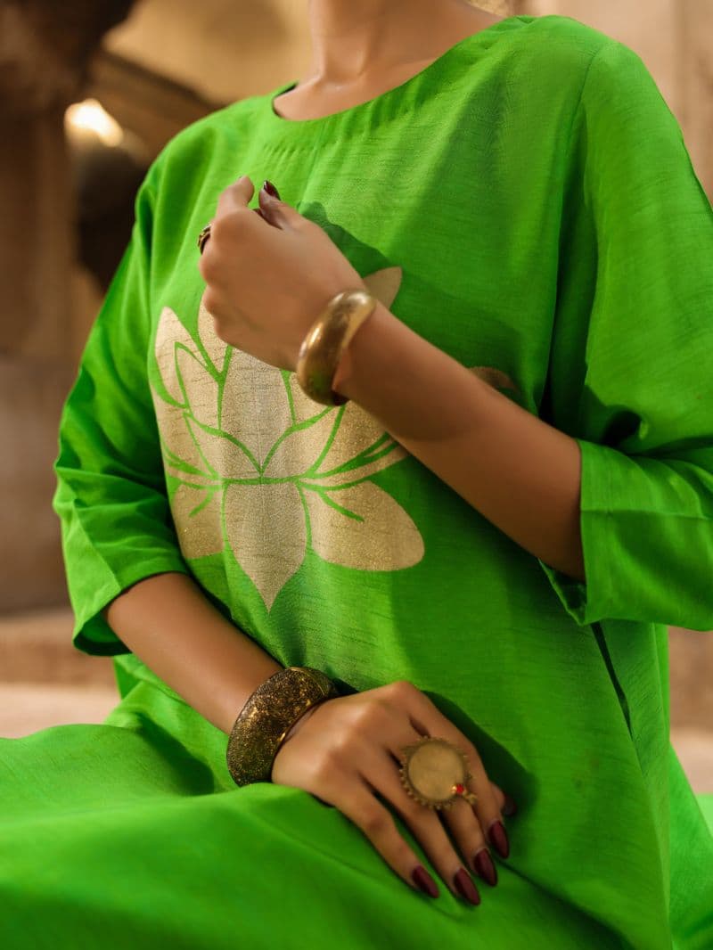 Neon Green Raw Silk Formal 2Pc Stitched thumbnail