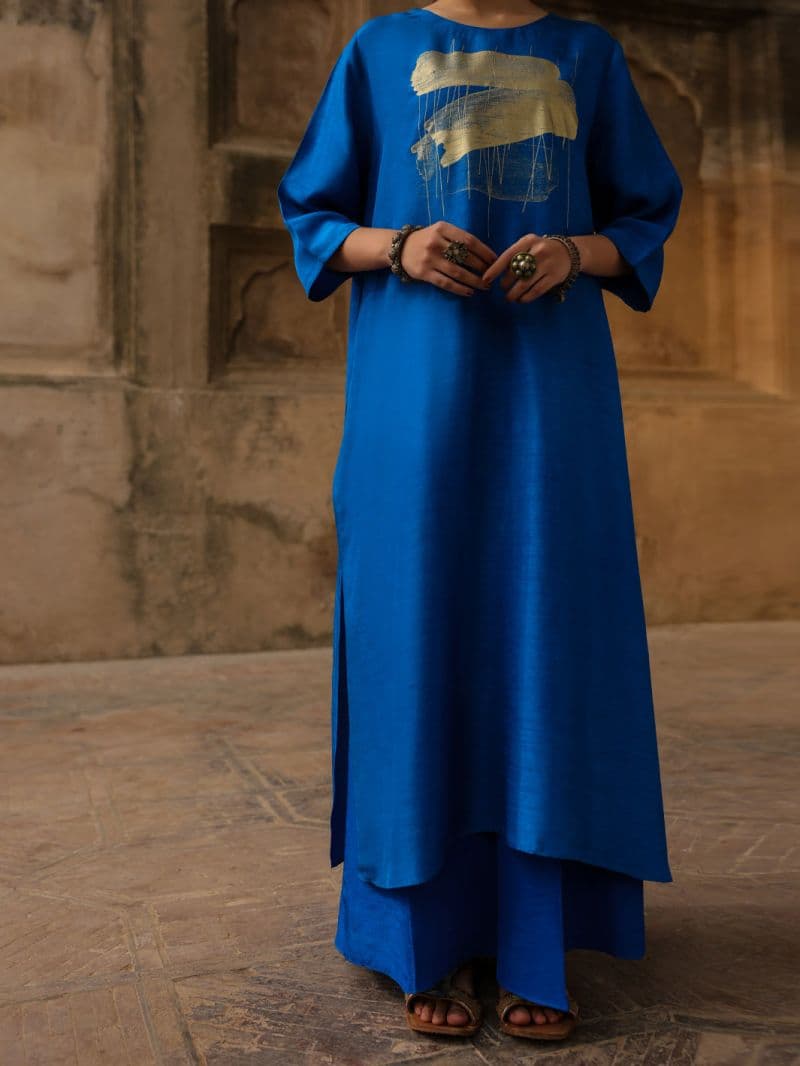 Royal Blue Raw Silk Formal 2Pc Stitched thumbnail