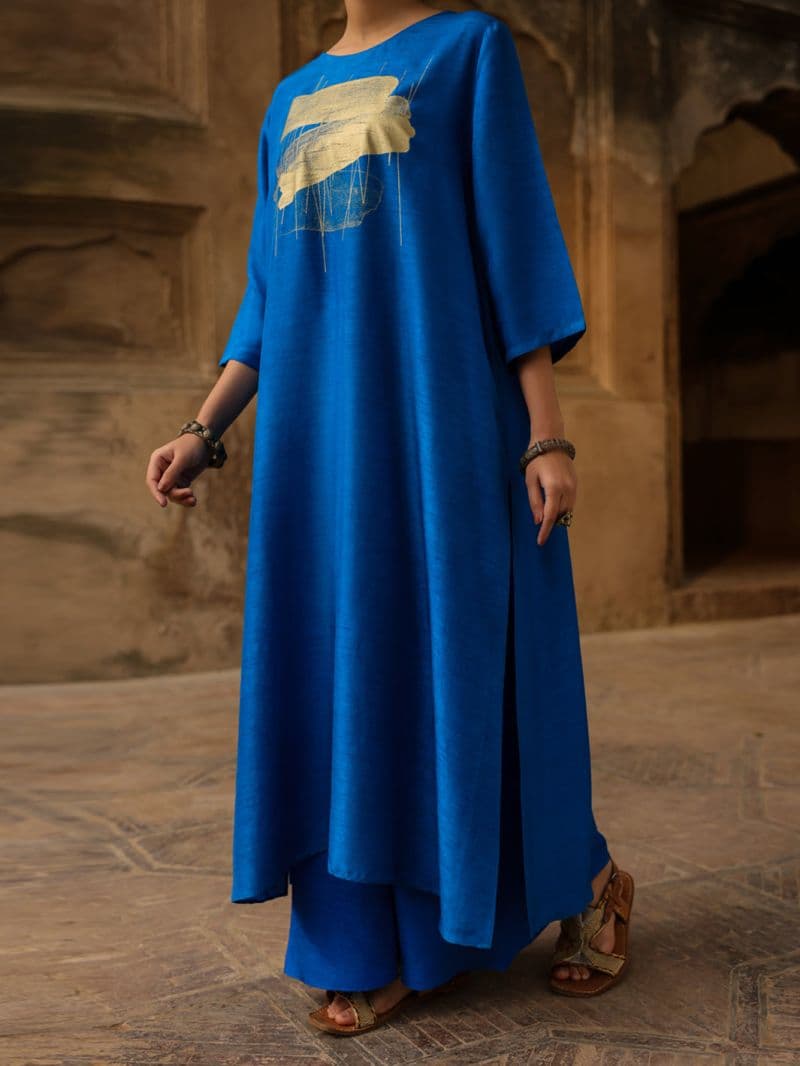Royal Blue Raw Silk Formal 2Pc Stitched thumbnail