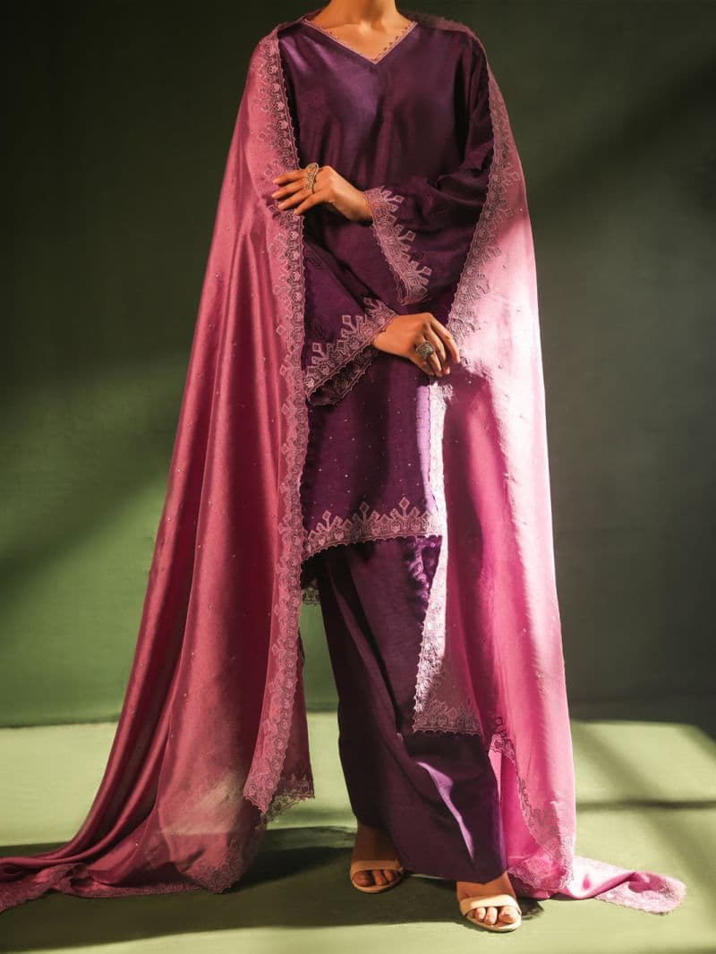 Purple Raw Silk Formal 3Pc Stitched thumbnail