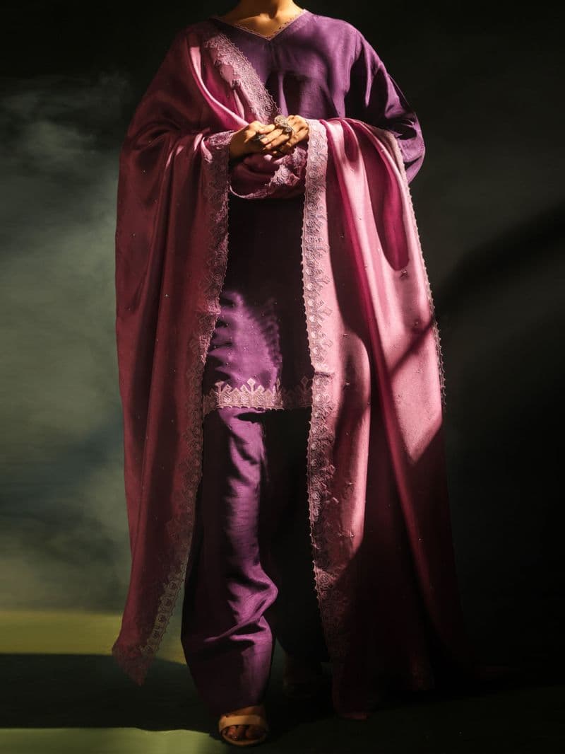 Purple Raw Silk Formal 3Pc Stitched thumbnail