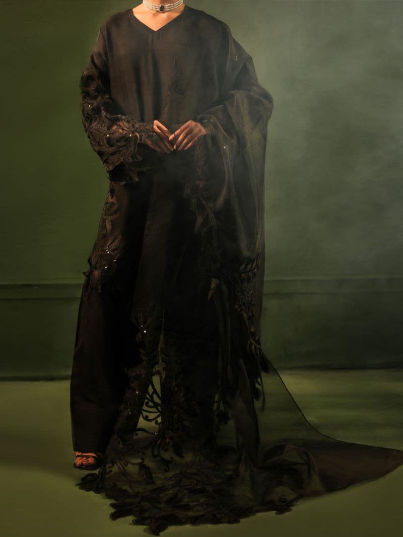 Black Raw Silk Formal 3Pc Stitched thumbnail
