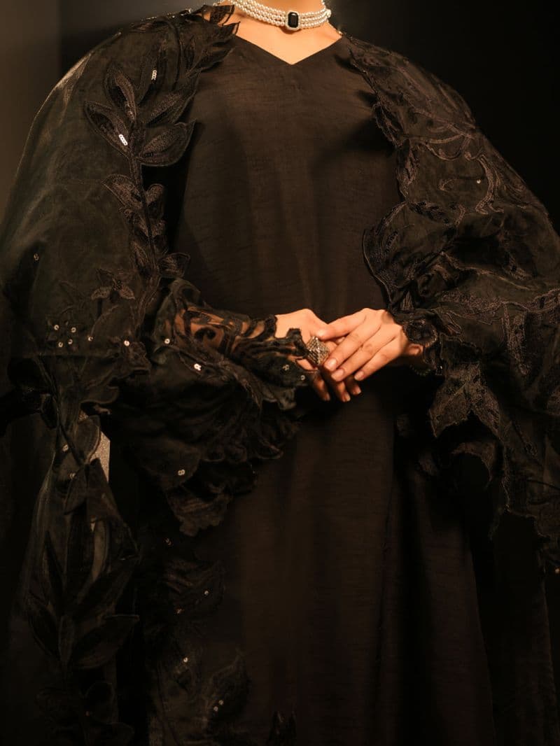 Black Raw Silk Formal 3Pc Stitched thumbnail