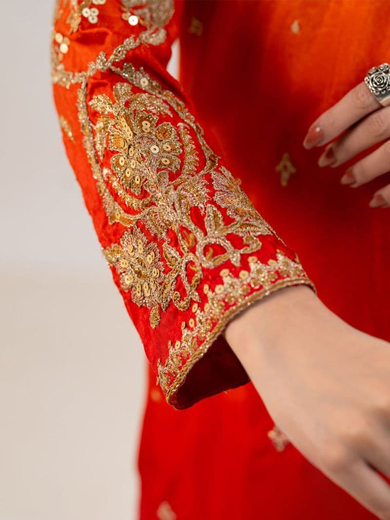 Orange Raw Silk Formal 3Pc Stitched thumbnail