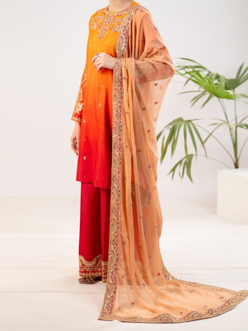 Orange Raw Silk Formal 3Pc Stitched thumbnail