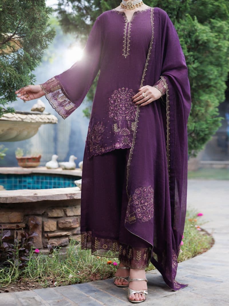 Purple Flamint Zari Formal 3Pc Stitched thumbnail
