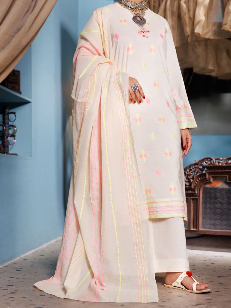Off White Yarn Dyed Jacquard 3Pc Unstitched thumbnail
