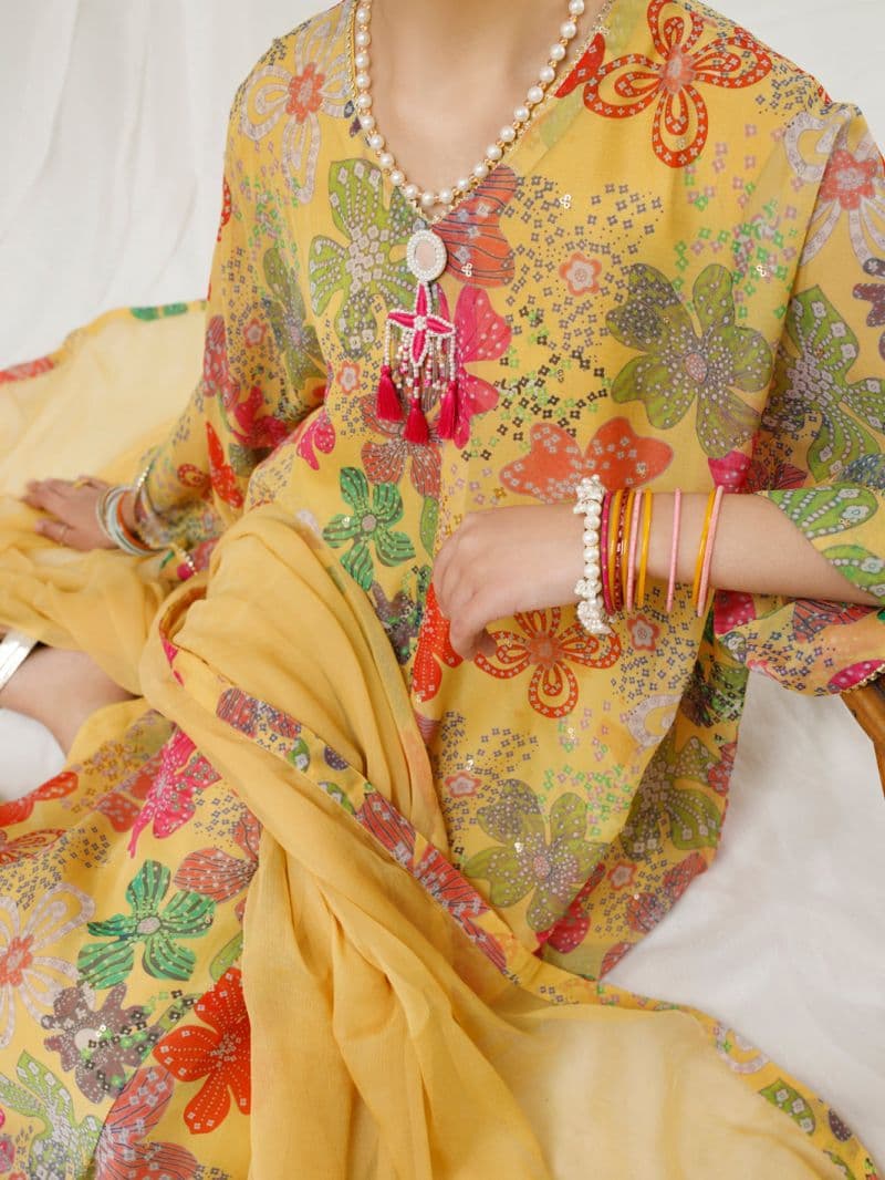 Yellow Georgette 3 Piece Stitched thumbnail