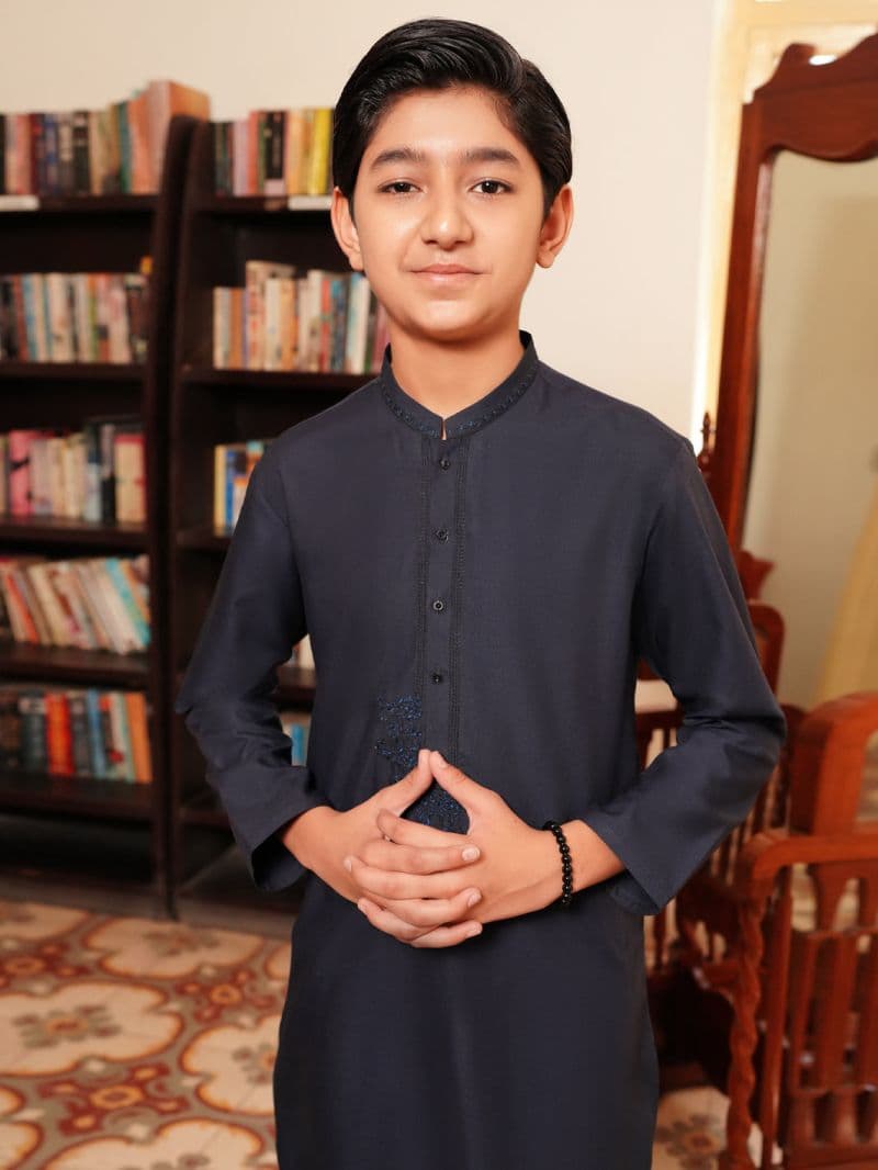 Navy Blue Blended Kurta Trousers thumbnail