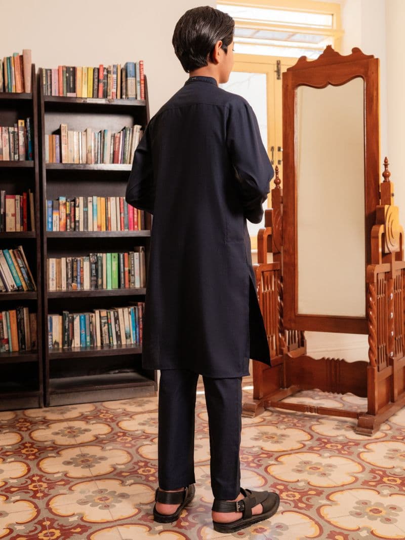 Navy Blue Blended Kurta Trousers thumbnail